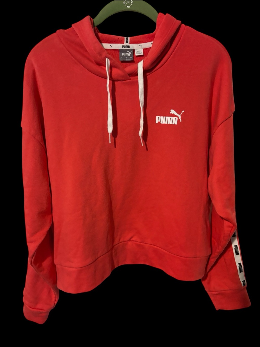 Puma Women's Bright Red Logo Hoodie with Sleeve Tape